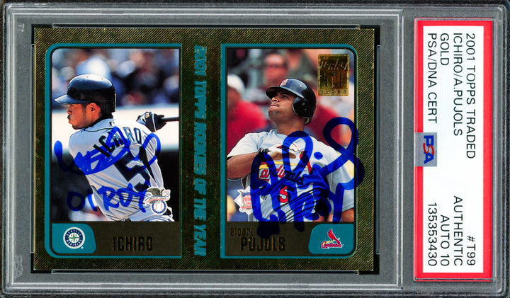 Ichiro & Albert Pujols Auto 2001 Topps Traded Gold RC T99 Sig 10 01 ROY #/2001