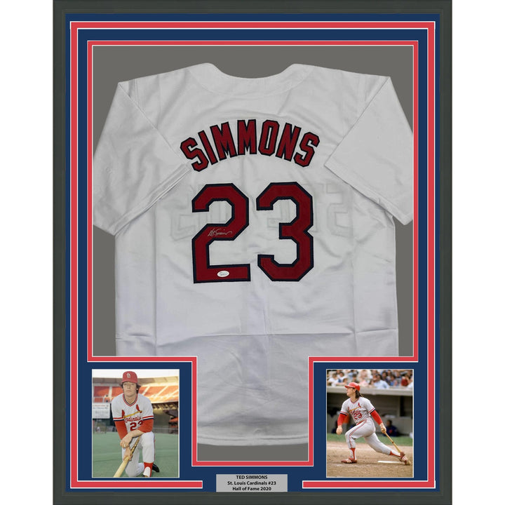 Framed Autographed/Signed Ted Simmons 35x39 St. Louis White Jersey JSA COA