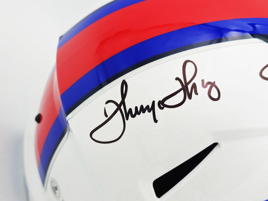 Jim Kelly, Thurman Thomas, Reed Auto Bills Greats White Full Size Rep Helmet BAS