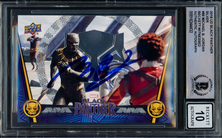 Michael B. Jordan 2018 UD Black Panther Silver Card Marvel Gem 10 Auto Beckett D