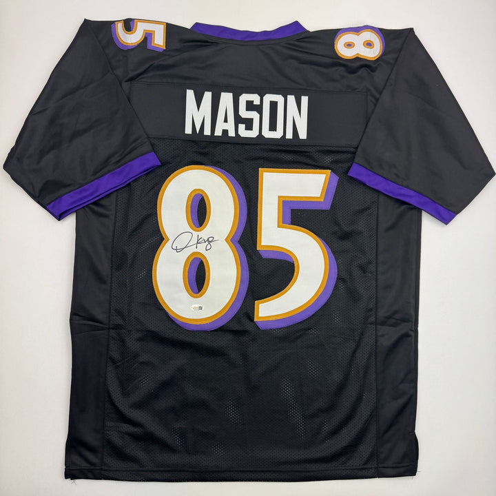 Autographed/Signed Derrick Mason Baltimore Black Football Jersey Beckett BAS COA