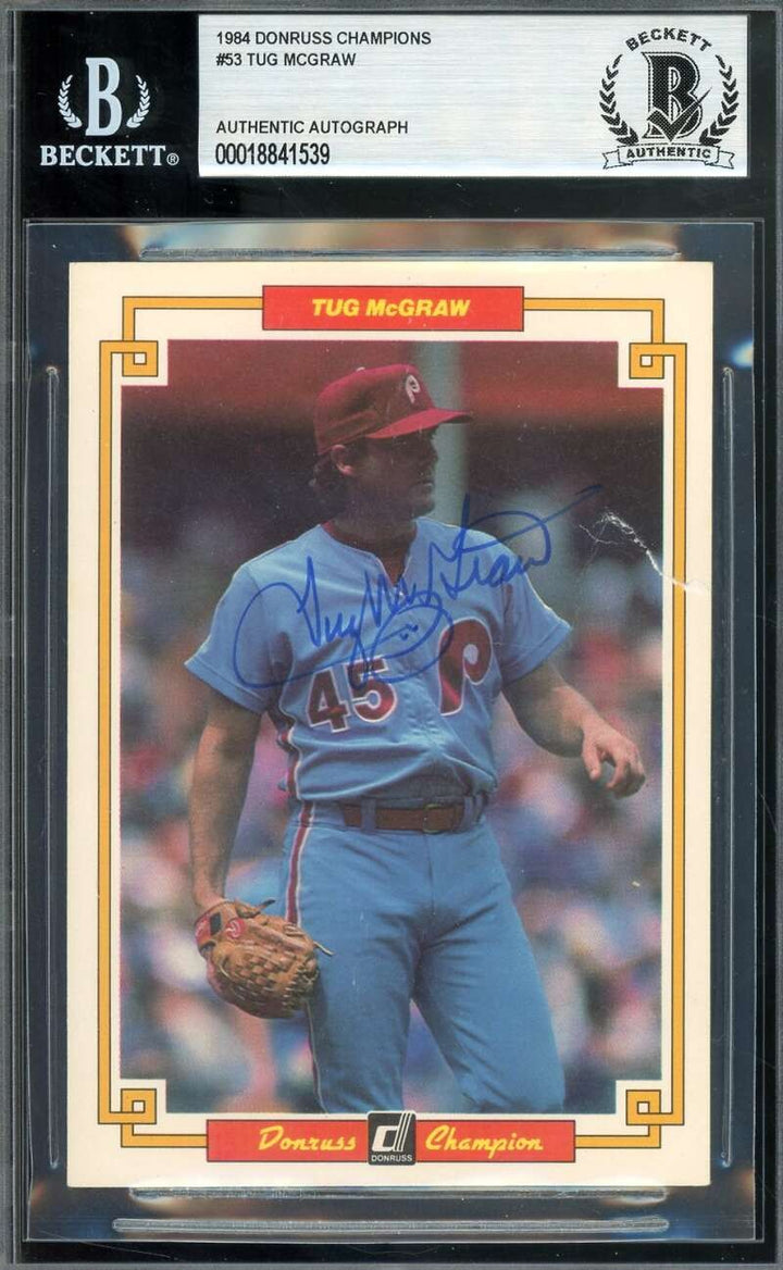 Tug McGraw Beckett BAS Signed 1984 Donruss Champions Autograph