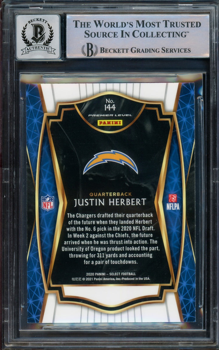 Justin Herbert Signed 2020 Select RC 144 Los Angeles Chargers Auto GM 10 Beckett