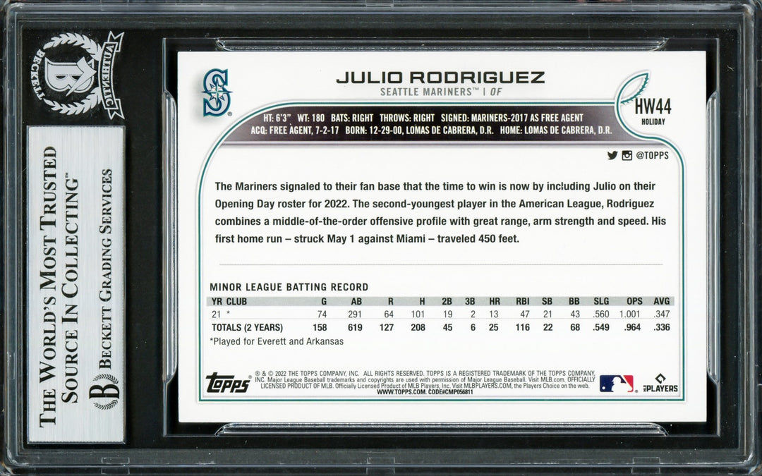 Julio Rodriguez Signed 2022 Topps Holiday RC HW99 Seattle Mariners Beckett