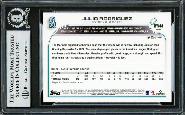 Julio Rodriguez Signed 2022 Topps Holiday RC HW99 Seattle Mariners Beckett