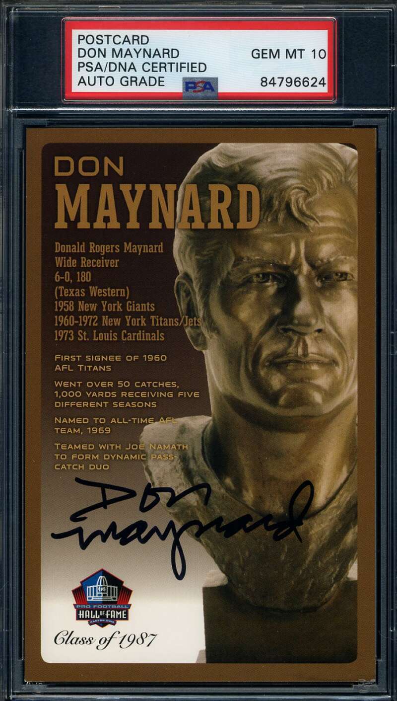 Don Maynard Gem Mint 10 PSA DNA Signed HOF Bronze Bust Postcard Autograph