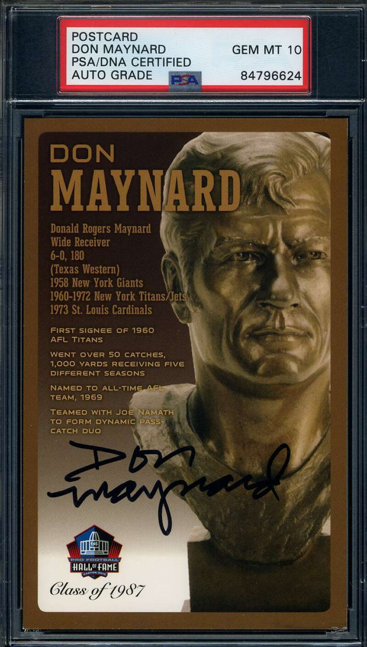 Don Maynard Gem Mint 10 PSA DNA Signed HOF Bronze Bust Postcard Autograph