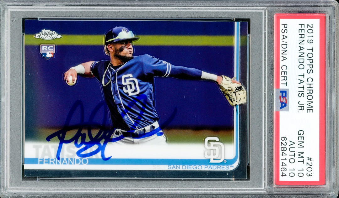 Fernando Tatis Jr. Signed 2019 Topps Chrome RC #203 San Diego Padres PSA 10