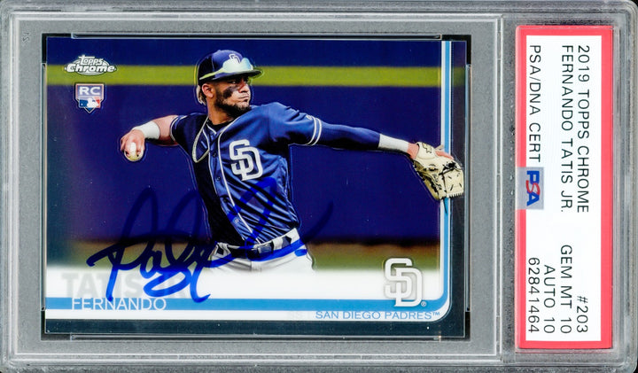 Fernando Tatis Jr. Signed 2019 Topps Chrome RC #203 San Diego Padres PSA 10