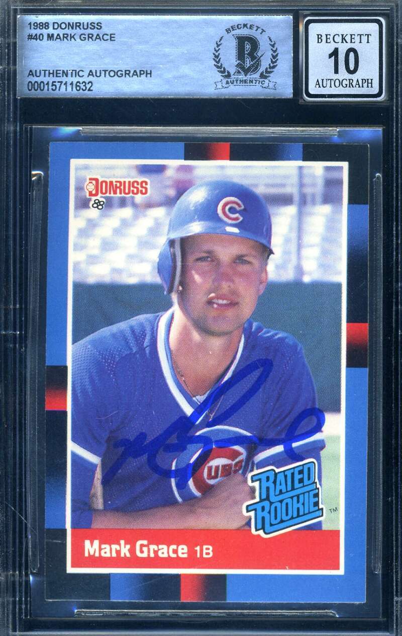 Mark Grace Gem Mint 10 Beckett BAS Signed 1988 Donruss Rookie Autograph 2
