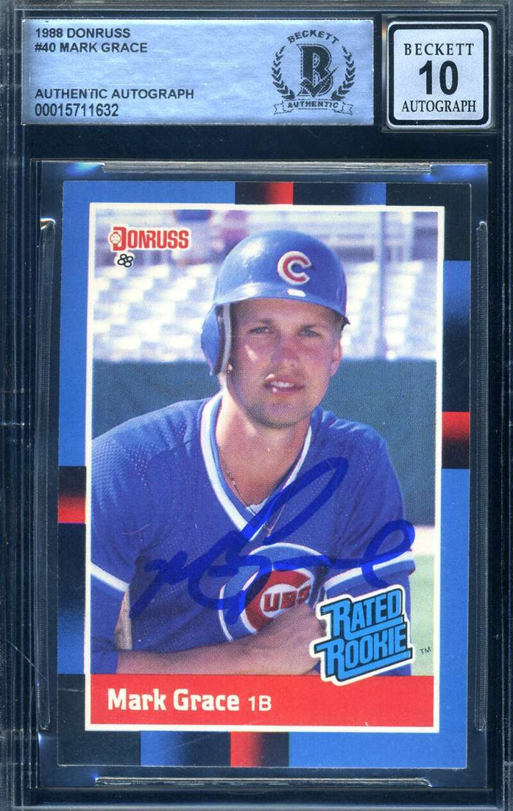 Mark Grace Gem Mint 10 Beckett BAS Signed 1988 Donruss Rookie Autograph 2