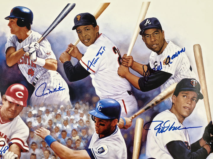 3000 Hit Club Signed 24x36 Lithograph Photo With 13 Sigs Willie Mays & Hank