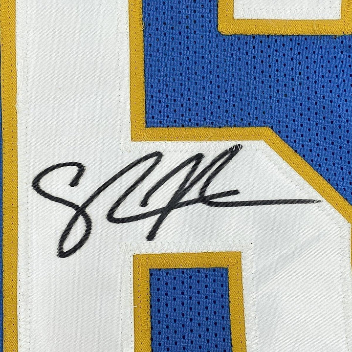 FRAMED Autographed/Signed SHAWNE MERRIMAN 33x42 San Diego Powder Jersey BAS COA
