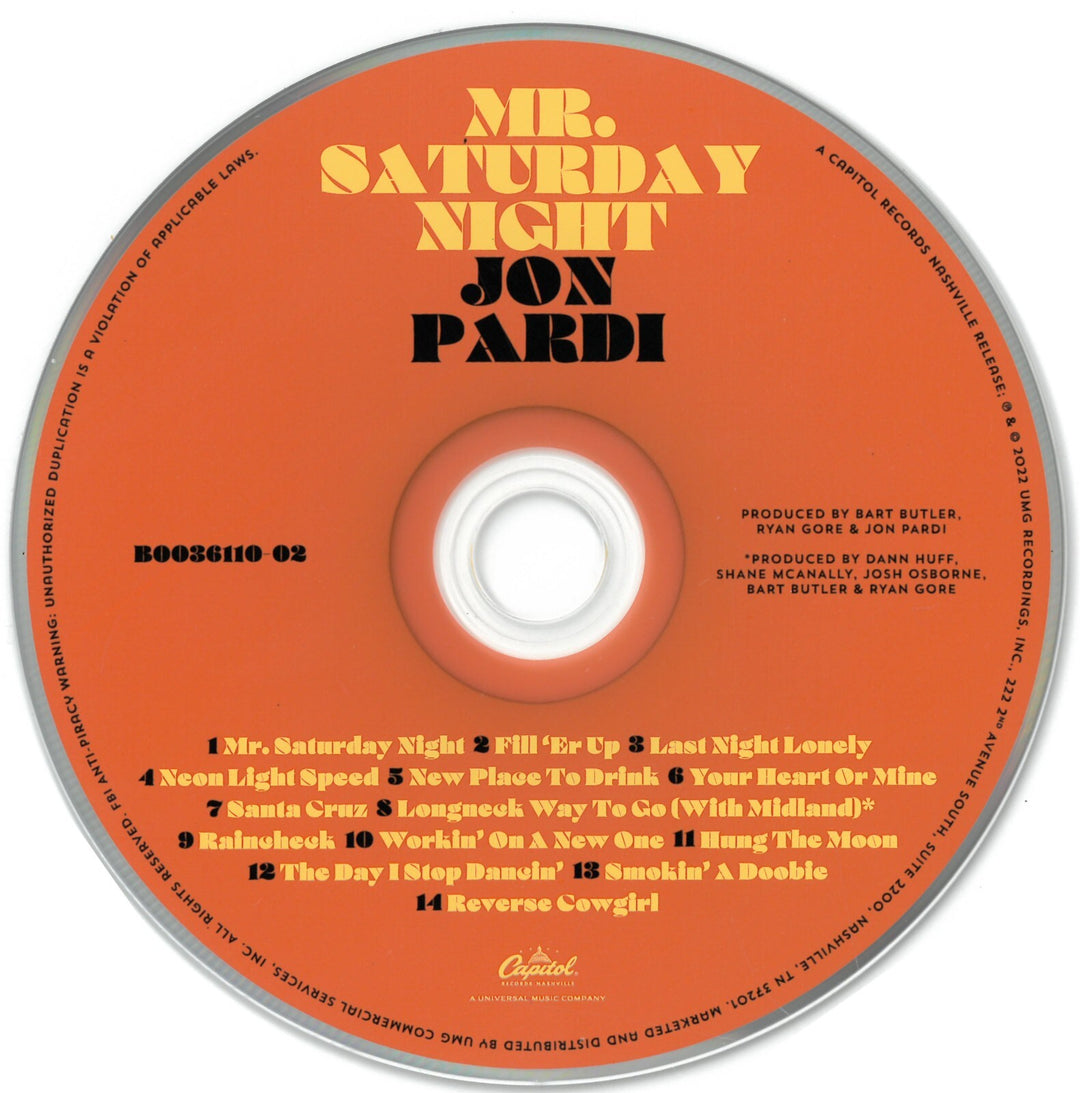 Jon Pardi Signed 2022 Mr Saturday Night 4x4 Art Card/CD Frame w/T-Shirt Set- JSA
