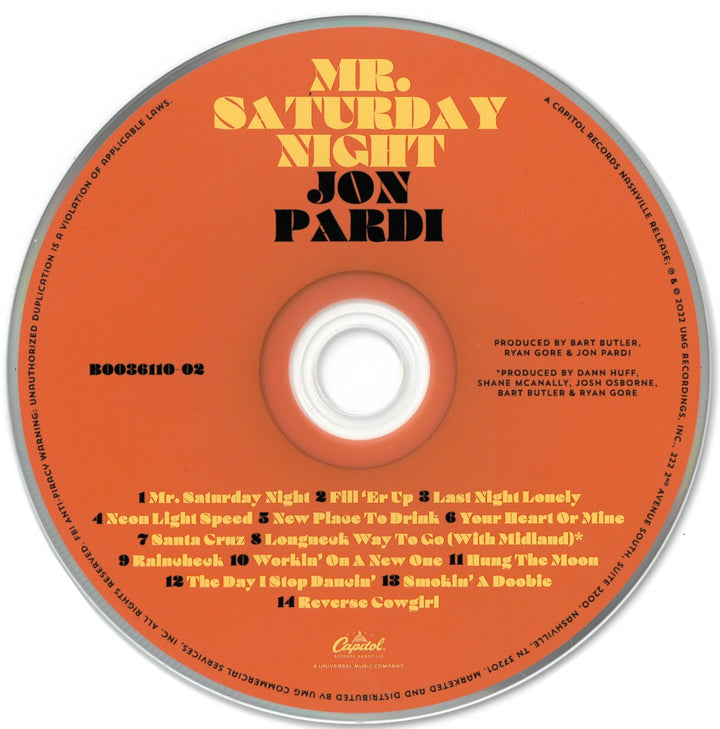 Jon Pardi Signed 2022 Mr Saturday Night 4x4 Art Card/CD Frame w/T-Shirt Set- JSA