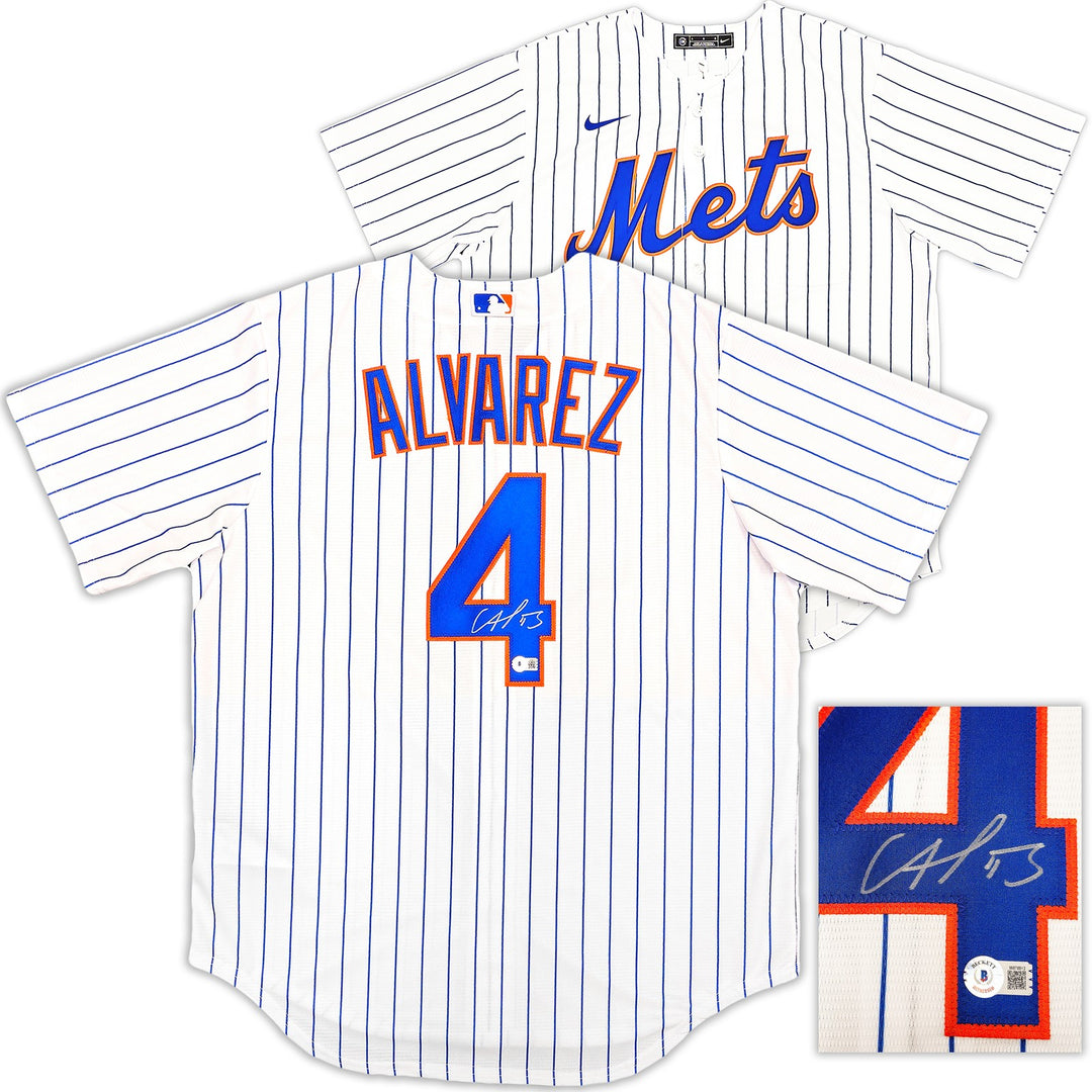 New York Mets Francisco Alvarez Signed White Nike Jersey Size L Beckett Witness