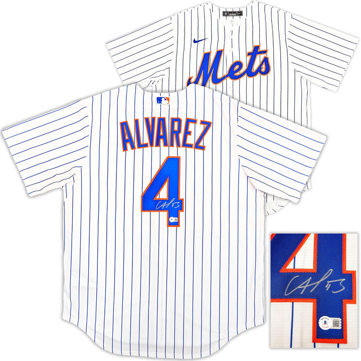 New York Mets Francisco Alvarez Signed White Nike Jersey Size L Beckett Witness