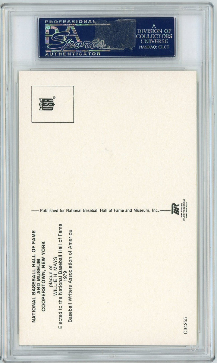 Graded Baseball Hall of Fame Plaque Willie Mays Signed Auto Postcard PSA 7
