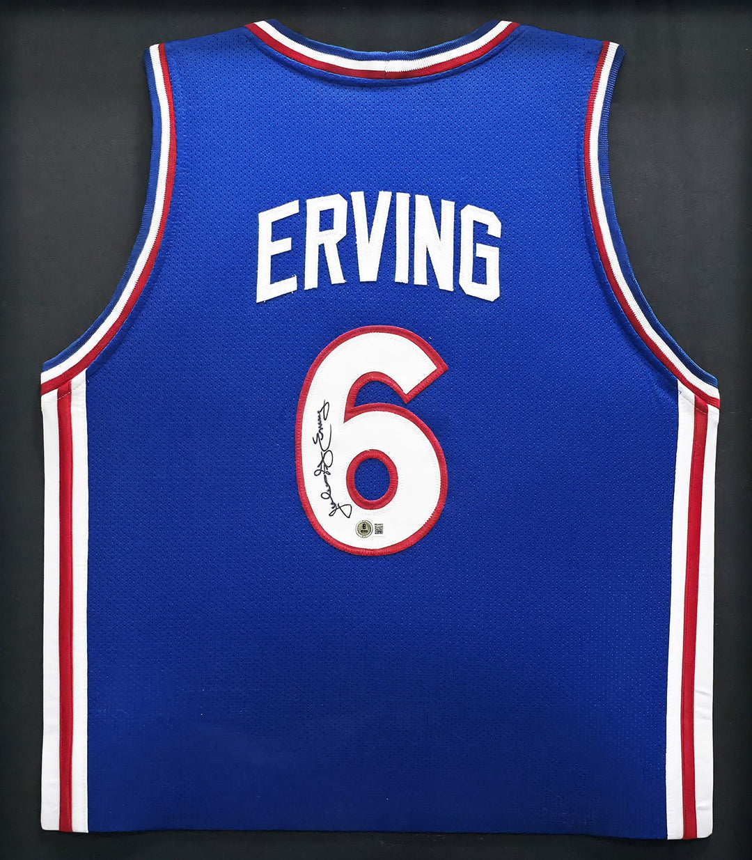 Philadelphia 76ers Julius Dr. J Erving Signed Framed Blue Jersey Beckett