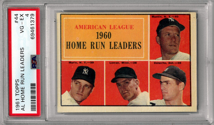 1961 Topps AL Home Run Leaders Card #44- PSA Graded 4 VG-EX (Mantle/Maris)