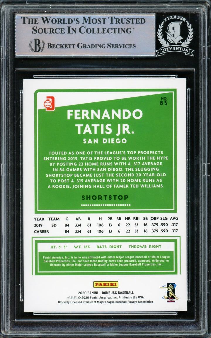 Fernando Tatis Jr. Signed 2020 Donruss Variations Card #83 San Diego Padres