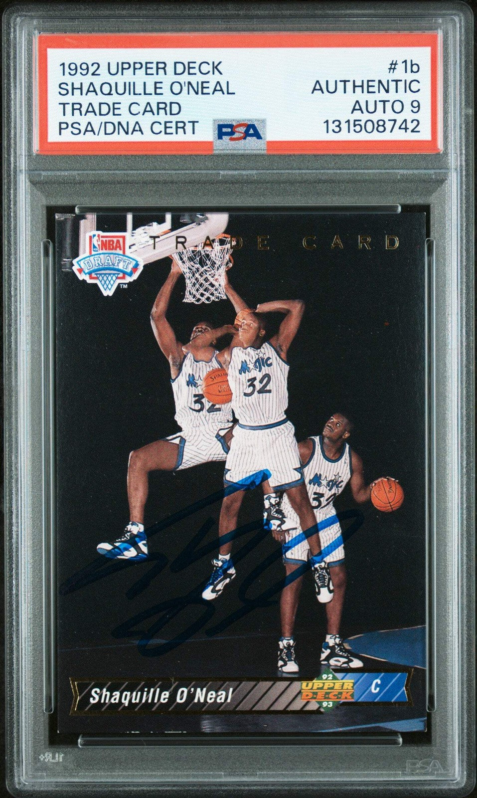 Graded 1992-93 Upper Deck Shaquille O'Neal #1b Rookie RC Card PSA 9 Auto Grade