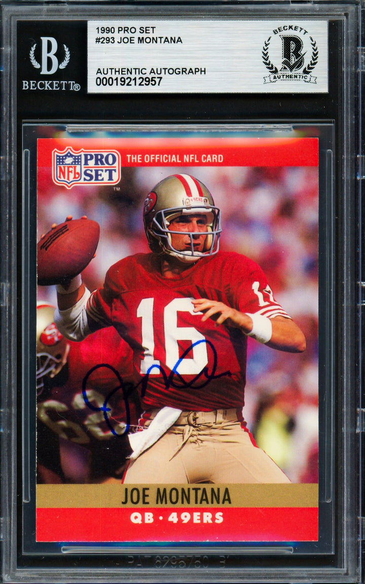 Joe Montana Signed 1990 Pro Set Card 293 San Francisco 49ers Beckett