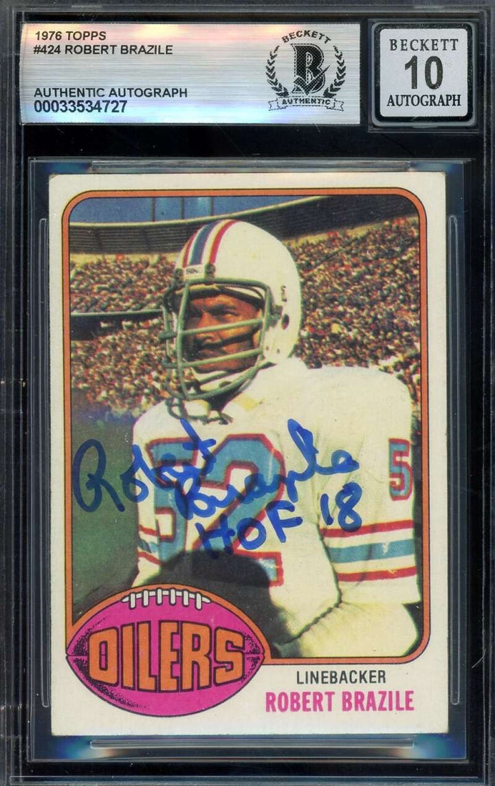 Robert Brazile Gem Mint 10 Beckett BAS Signed 1976 Topps Rookie Autograph Oilers