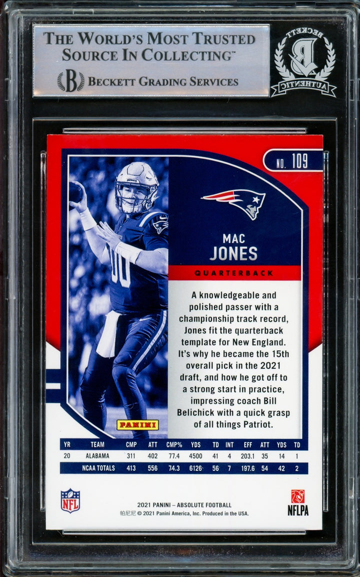 Mac Jones Signed 2021 Panini Absolute RC 109 New England Patriots Beckett