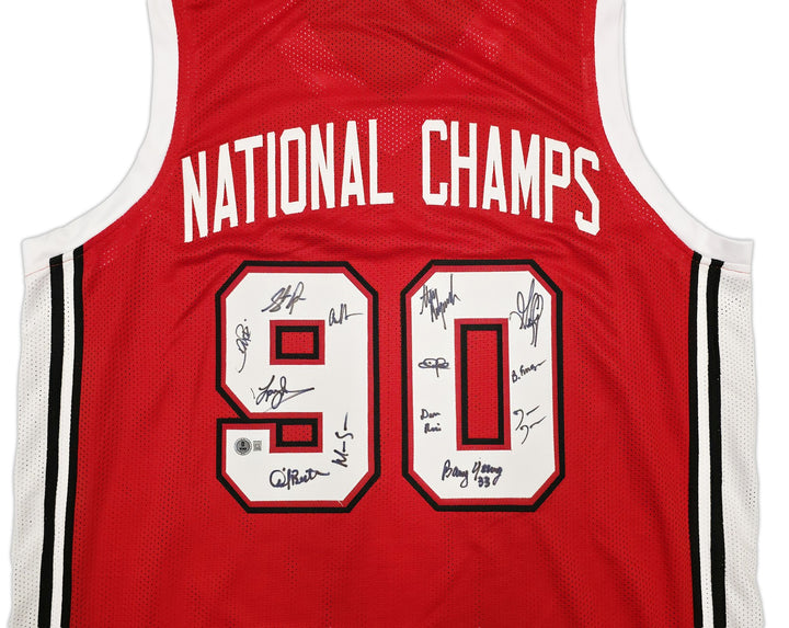 UNLV Runnin Rebels 1990 NCAA Champs Auto Red Jersey 13 Sig Larry Johnson Beckett