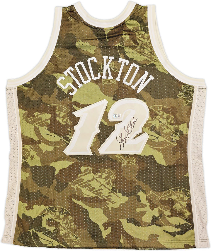 Jazz John Stockton Auto Green Mitchell Ness 98-99 Swingman Ghost Camo Jersey 2X