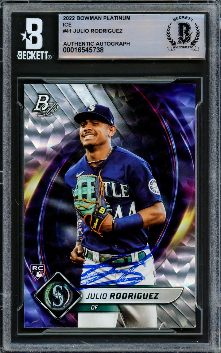 Julio Rodriguez Signed 2022 Bowman Platinum Ice Foil RC #41 Mariners Beckett