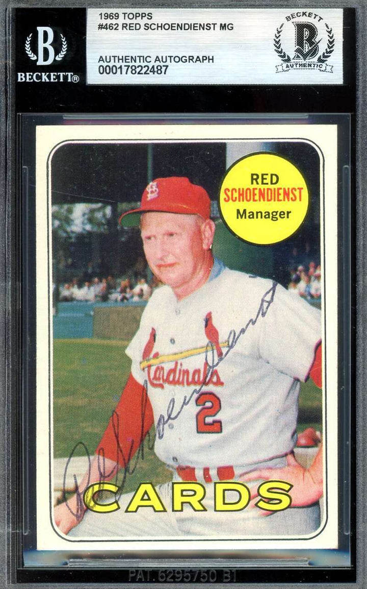 Red Schoendienst Beckett BAS Vintage Signed 1969 Topps Autograph