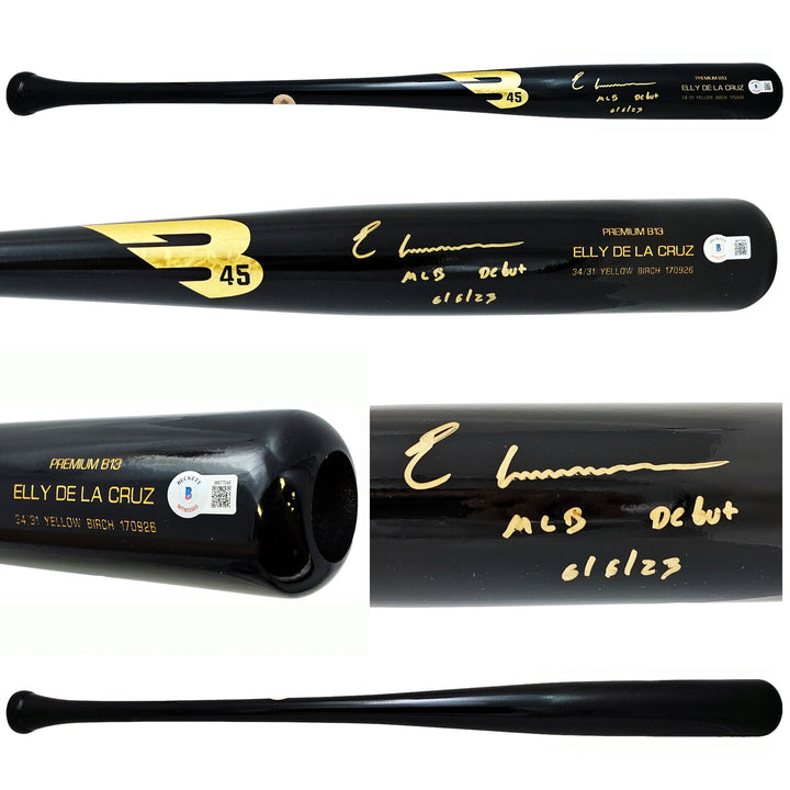 Elly De La Cruz Auto Black B45 Player Model Bat Reds "MLB Debut 6/6/23" Beckett