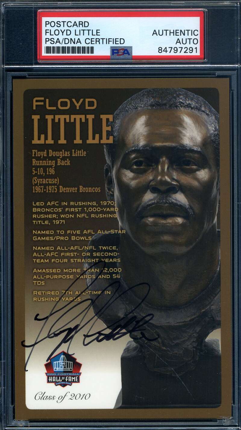 Floyd Little PSA DNA Signed Hall of Fame Bronze Bust Postcard Autograph