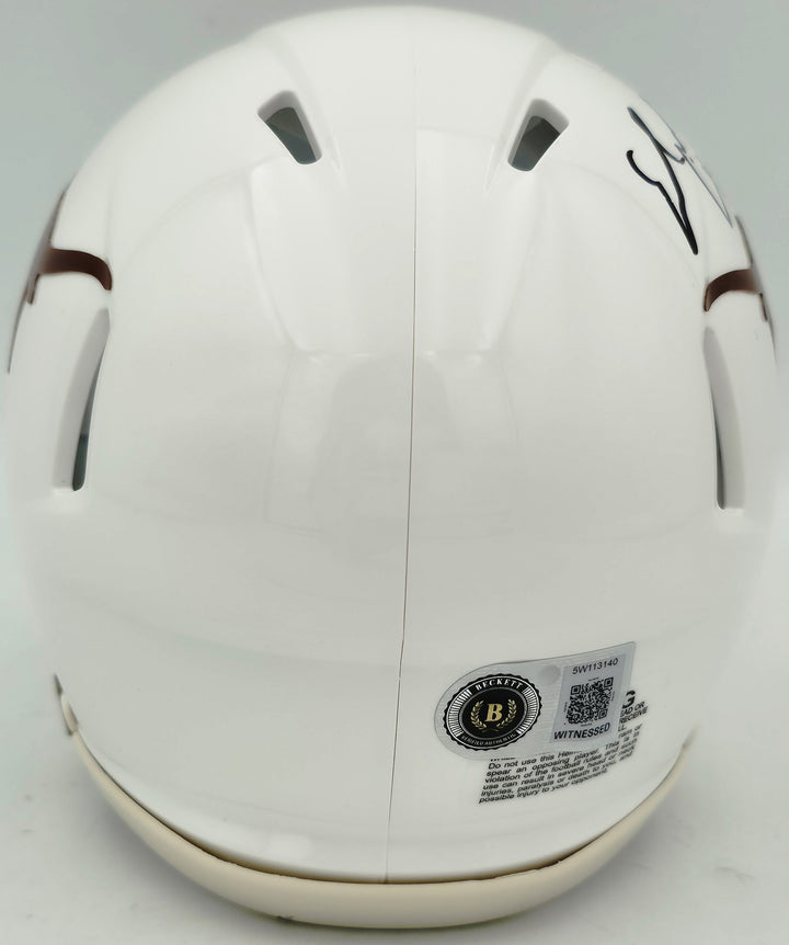 Earl Campbell Signed Texas Longhorns White Speed Mini Helmet "HT 77" Beckett Wit