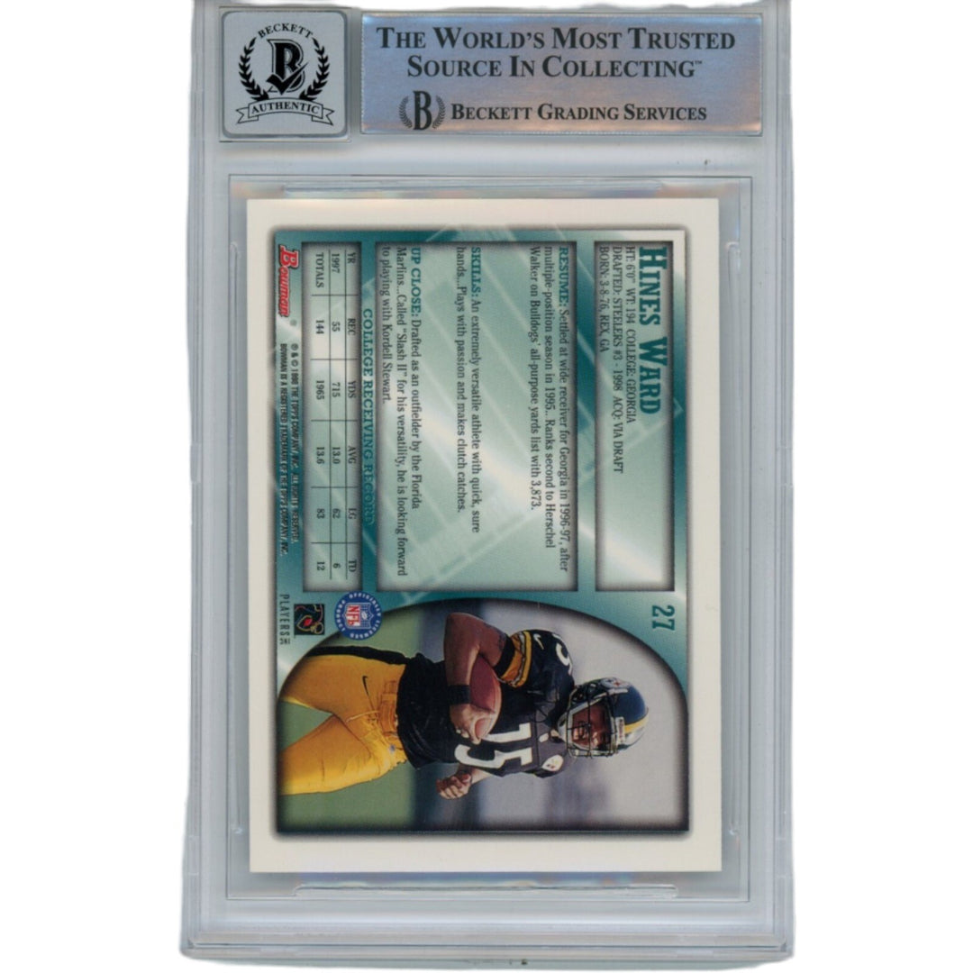 Hines Ward Signed 1998 Bowman #27 Card Grade 10 Auto Beckett 42265