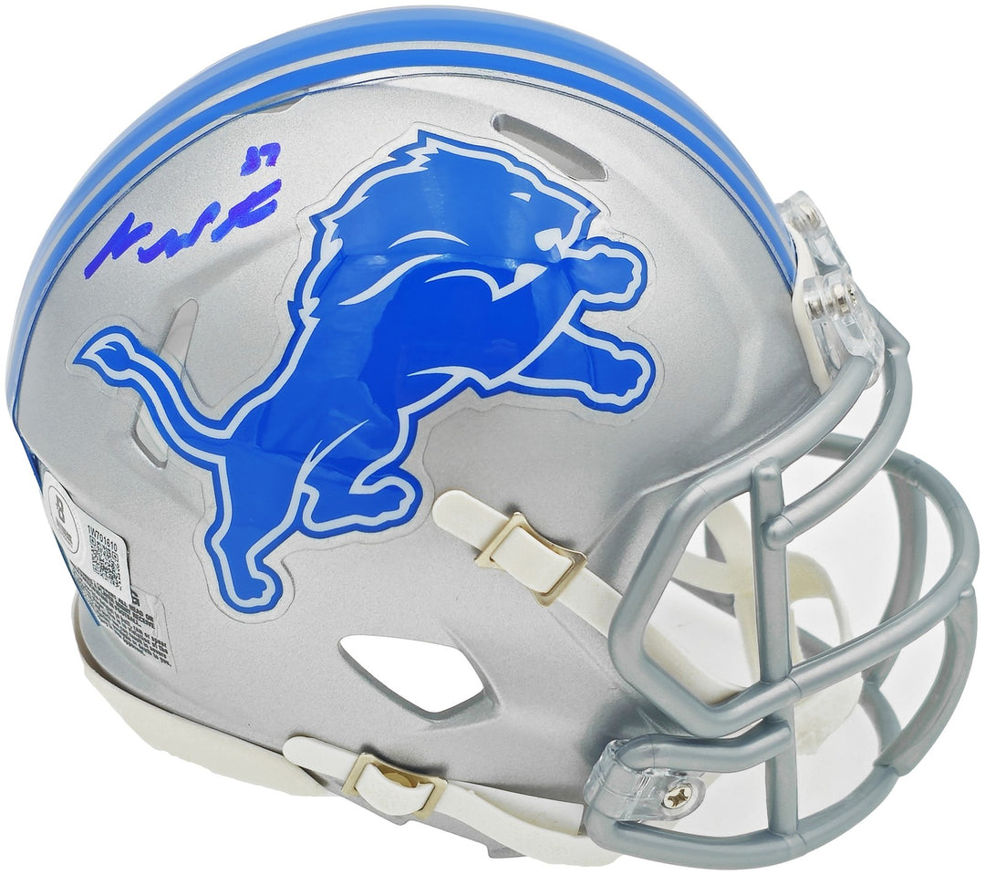 Sam LaPorta Signed Detroit Lions Silver Speed Mini Helmet Beckett BAS