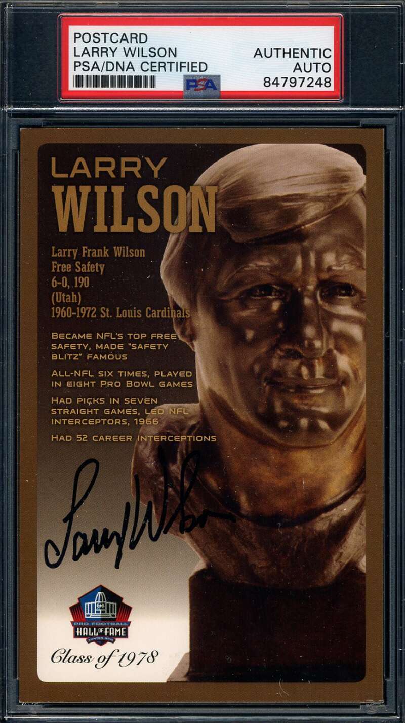Larry Wilson PSA DNA Signed Hall of Fame Bronze Bust Postcard Autograph