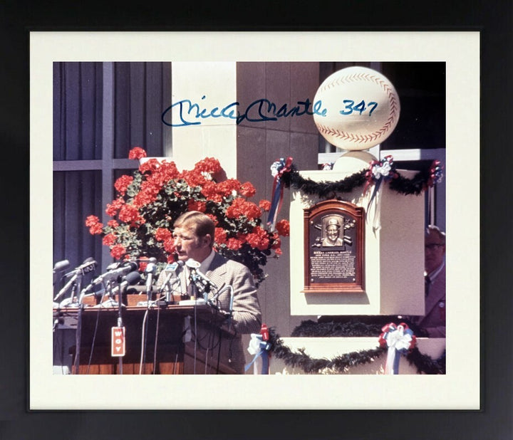 Mickey Mantle signed 1974 HOF Induction MLB 8x10 Photo Imperfect Framed- Beckett