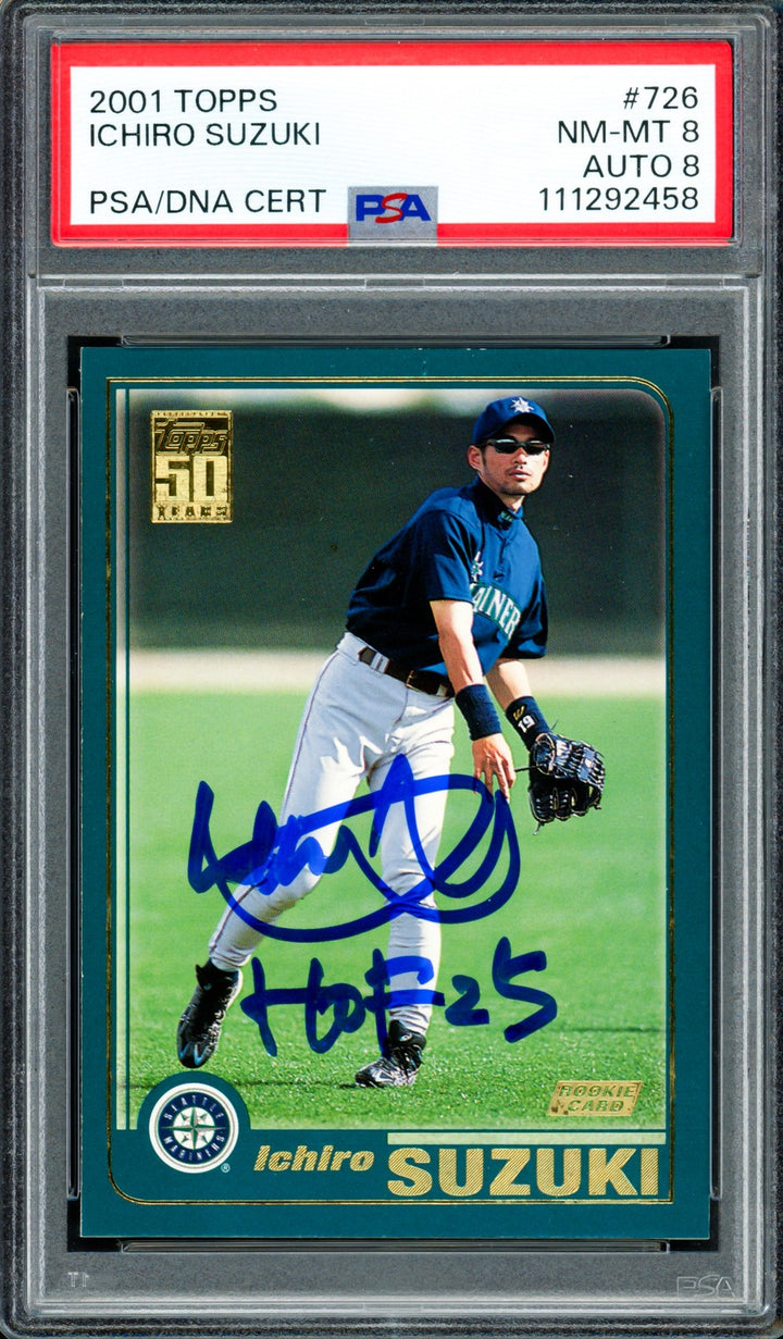 Ichiro Suzuki Auto 2001 Topps RC 726 Mariners PSA 8 Auto NM 8 HOF 25 PSA/DNA