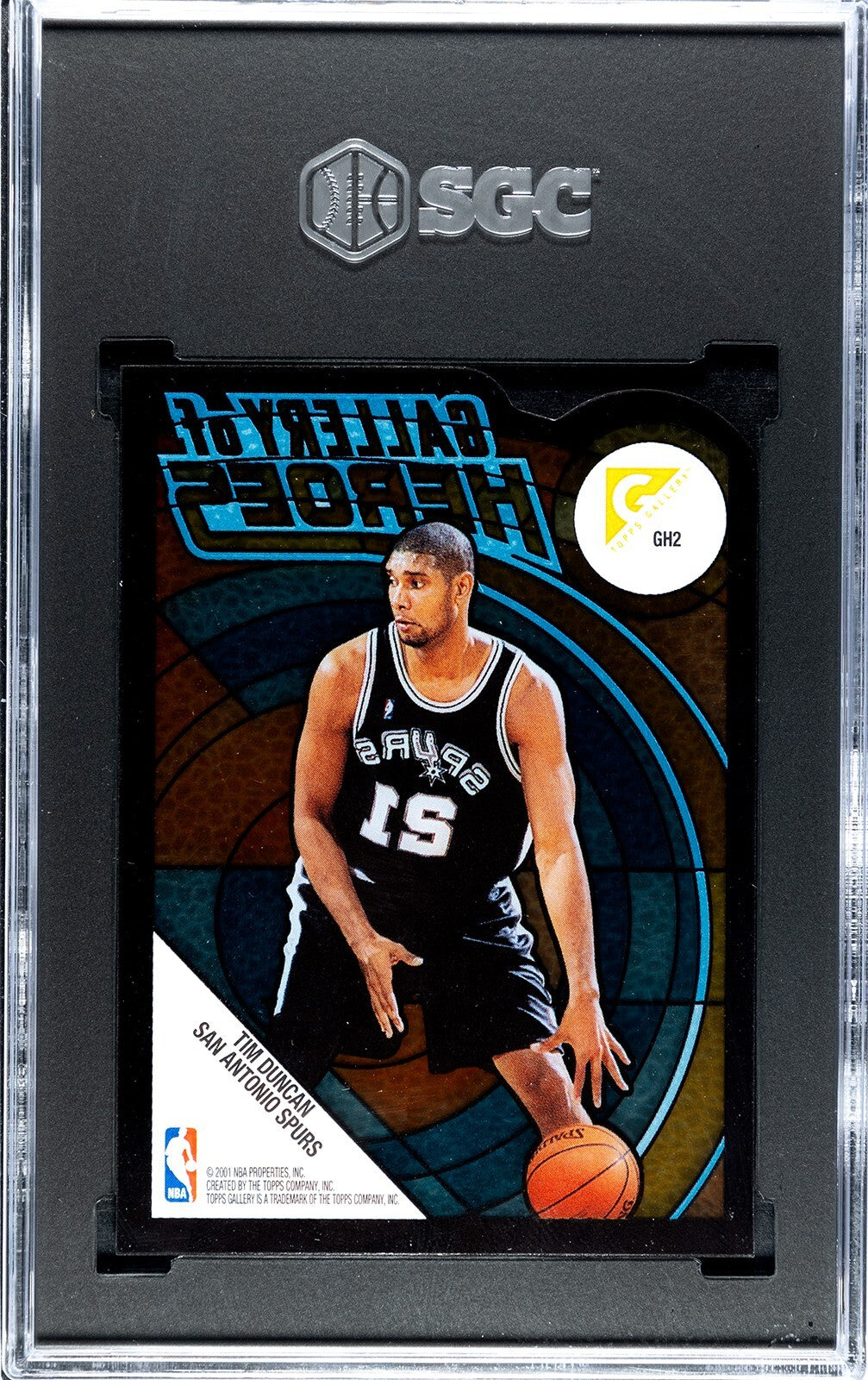 Tim Duncan 2000-01 Topps Gallery of Heroes Die-Cut Card #GH2- SGC Graded 9.5 MT+
