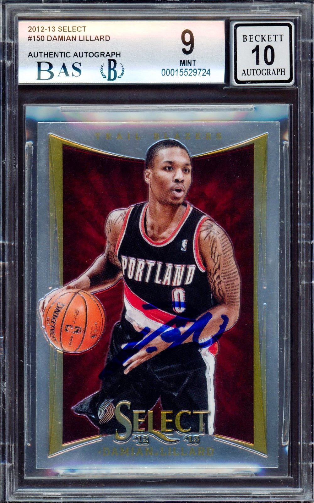 Damian Lillard Auto 2012-13 Panini Select RC 150 Blazers BGS 9 Sig 10 Beckett