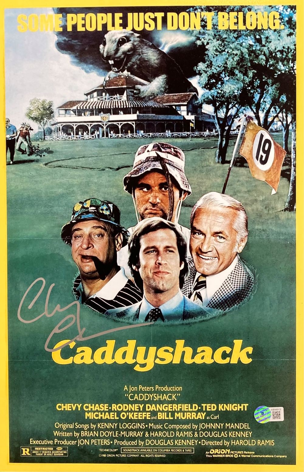 Chevy Chase Signed In Silver 11x17 Caddyshack Movie Poster Photo BAS