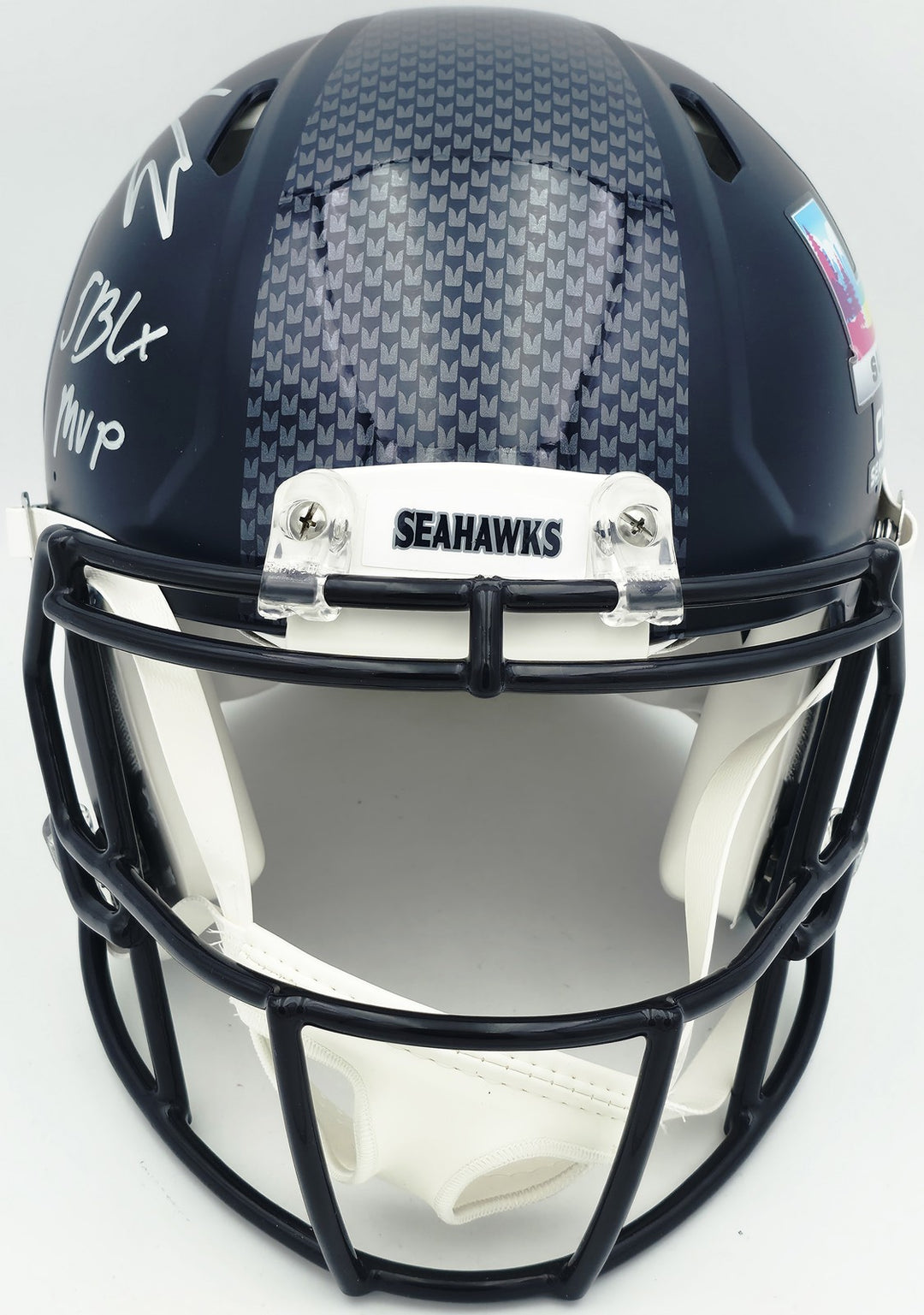 Kenneth Walker III Auto Seahawks Blue Full Sz SB LX Champions Logo Speed Helmet