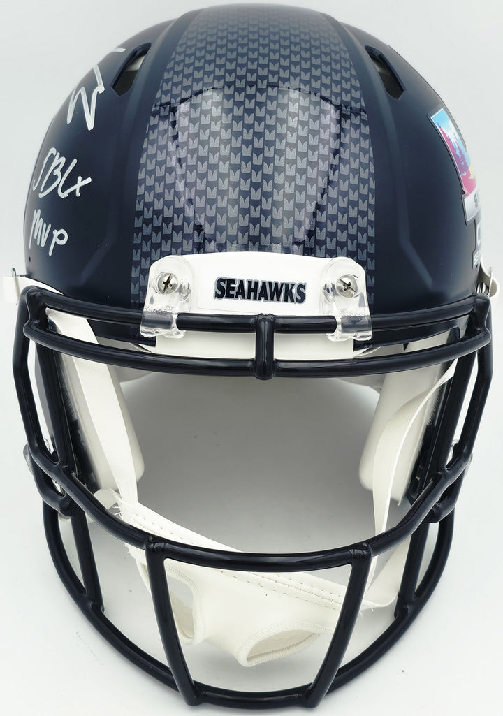 Kenneth Walker III Auto Seahawks Blue Full Sz SB LX Champions Logo Speed Helmet