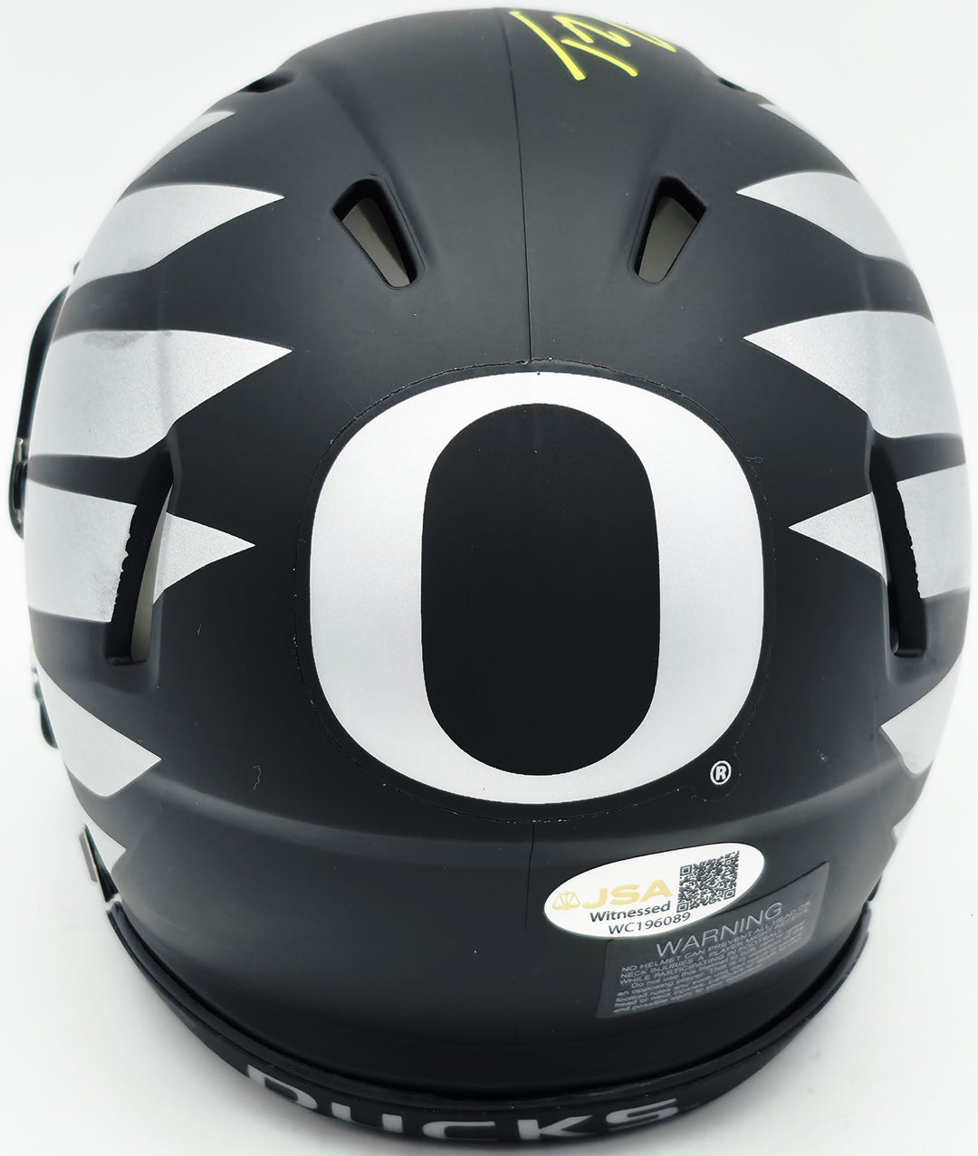 Tez Johnson Signed Oregon Ducks Matte Black Speed Mini Helmet JSA Witness