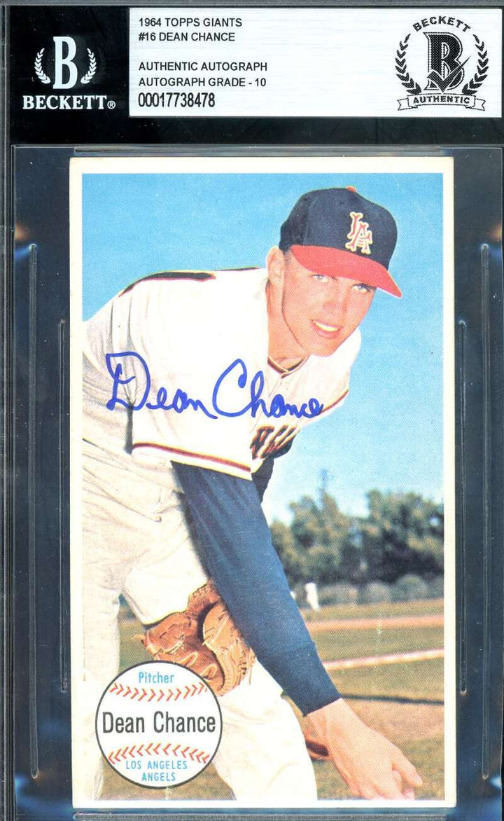 Dean Chance Gem Mint 10 Beckett BAS Signed 1964 Topps Giants Autograph