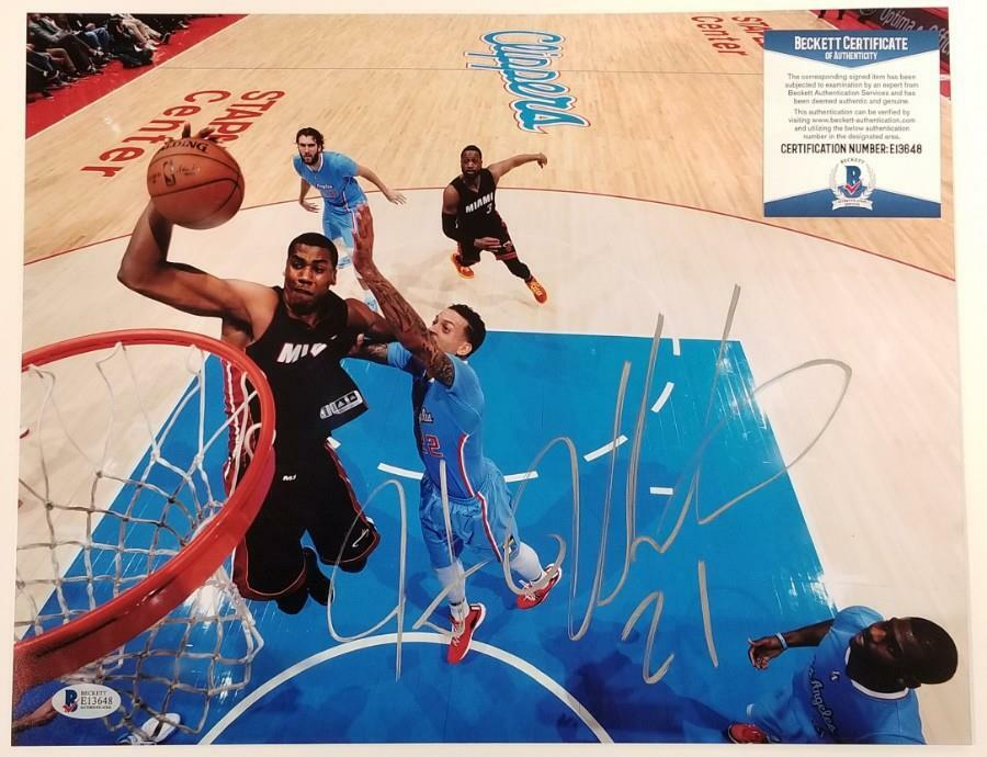 HASSAN WHITESIDE Signed 11x14 Photo Miami Heat Auto ~ Beckett BAS COA