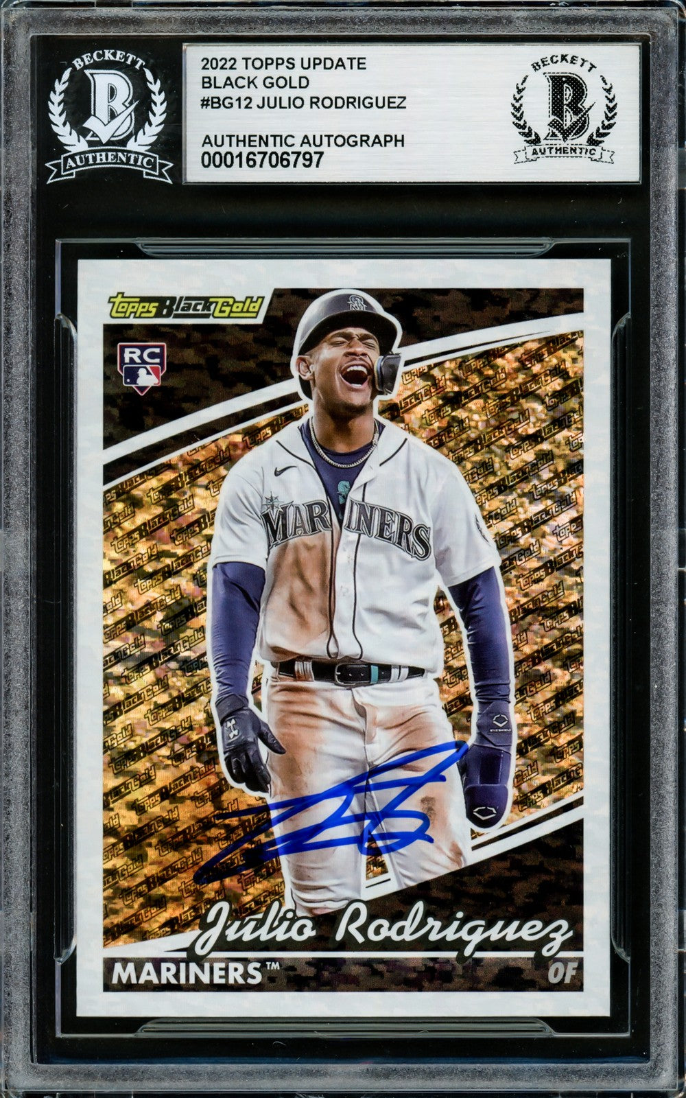 Julio Rodriguez Signed 2022 Topps Black Gold RC BG12 Mariners Beckett #16706797